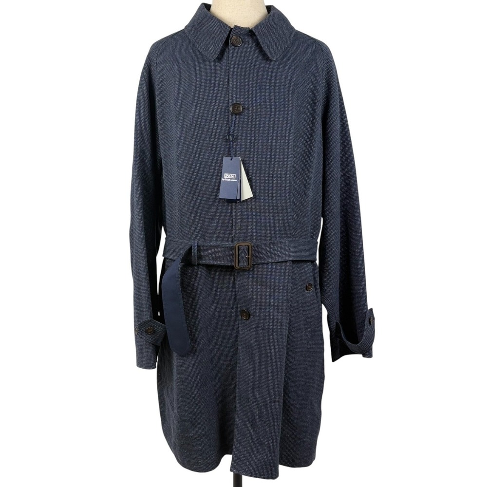 Polo Ralph Lauren Balmacaan Coat Mens 52R Navy Reversible Linen Wool Italy NWT
